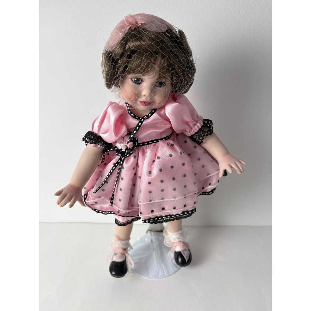 Vintage Porcelain Marie Osmond Polka Dot Dress, Shoes, Veil, Stand‎ Collectible